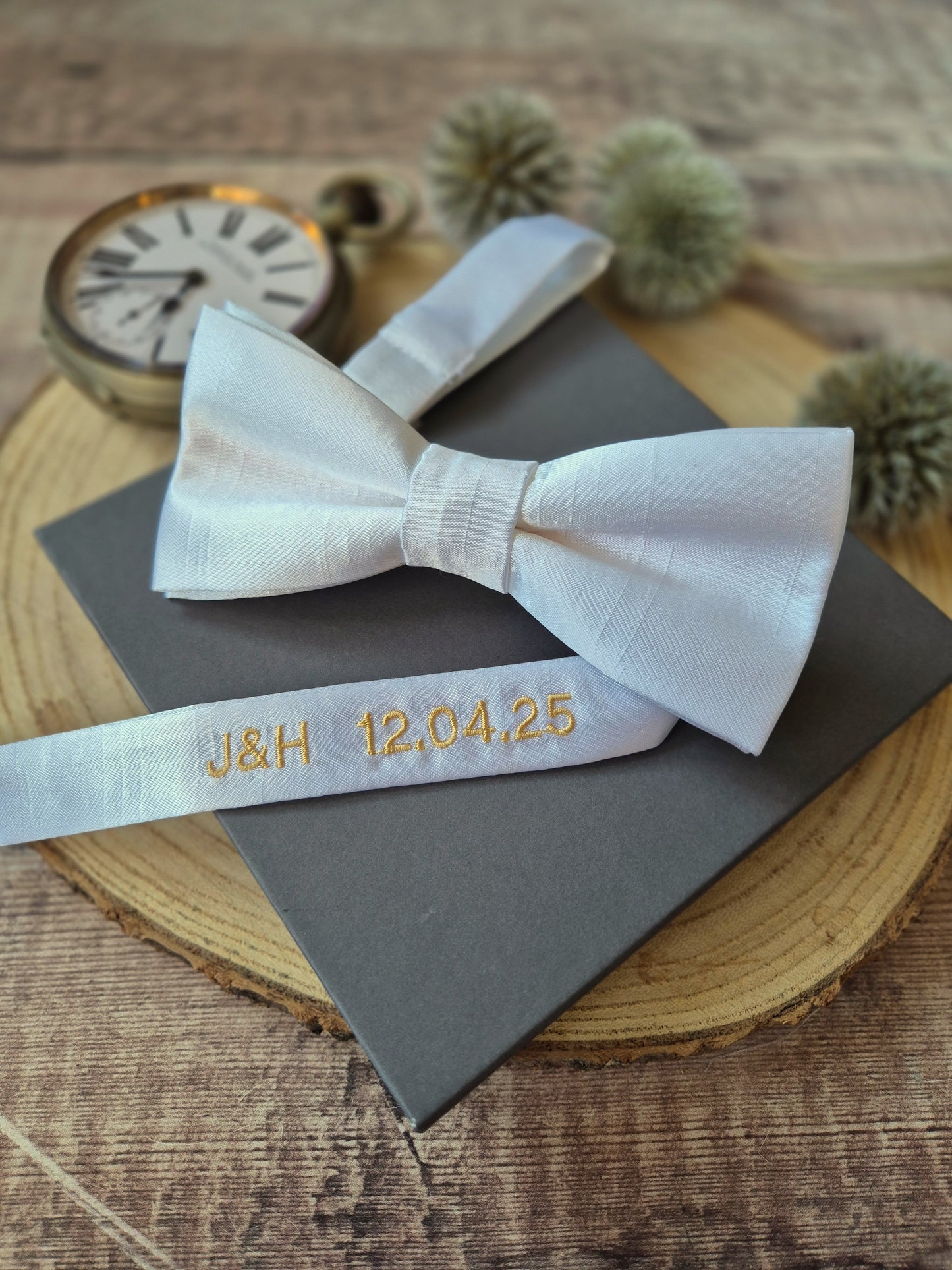 White Bowtie With Personalised Strap