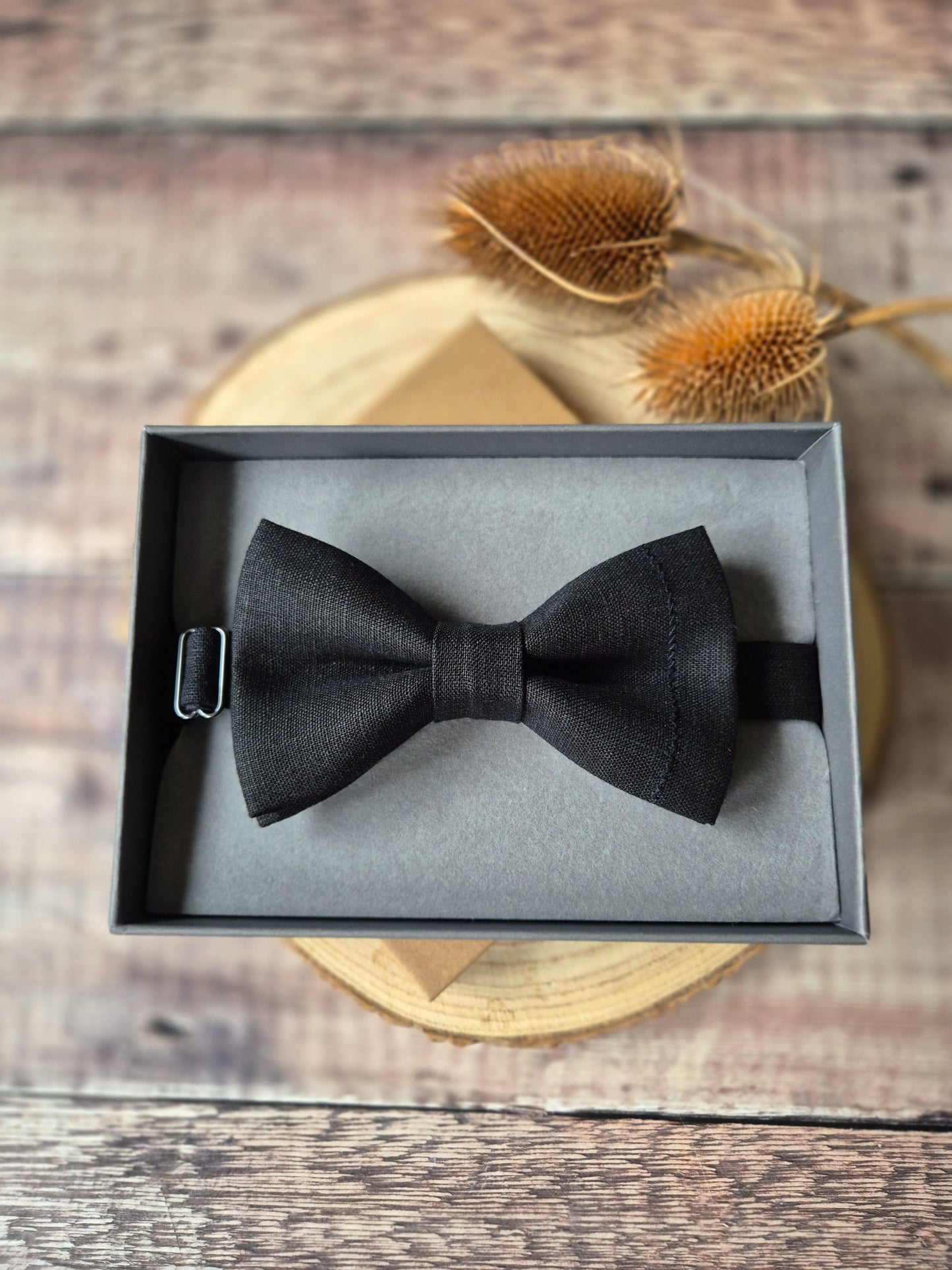 Black Linen Bow Tie