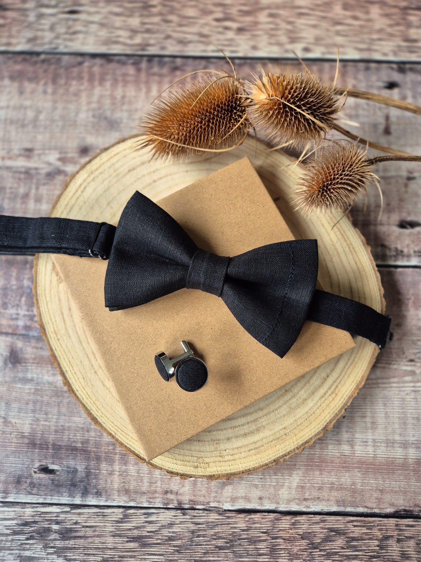 Black Linen Bow Tie