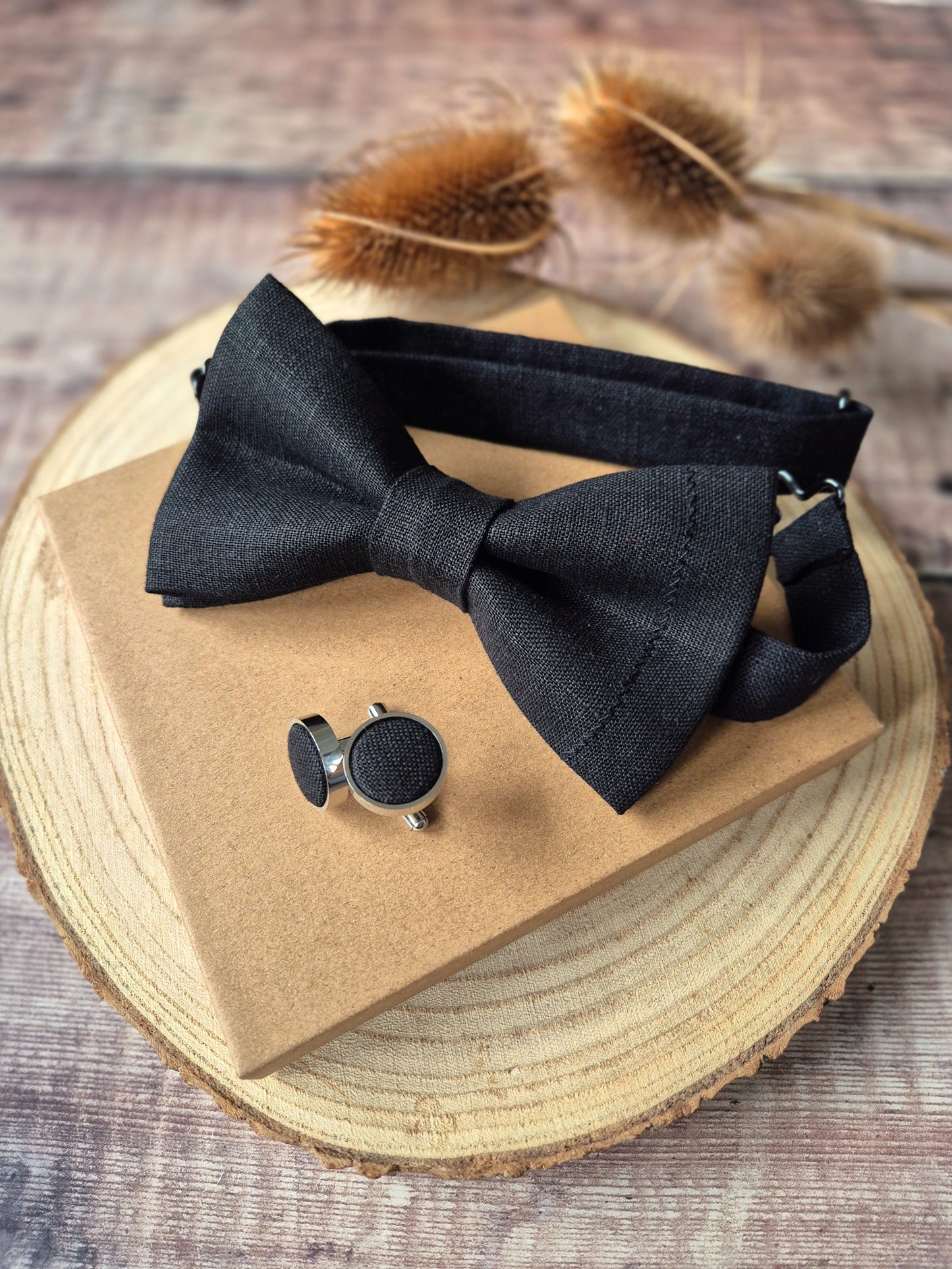 Black Linen Bow Tie